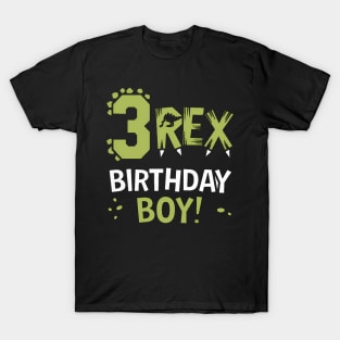 Kids Three Rex Birthday Boy 3rd Birthday Dinosaur Third Year Old T-Shirt